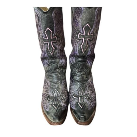Corral Boots A1969 Women’s 9 M Inlaid Purple Cross & Wings Western Cowboy Y2K - Picture 3 of 10